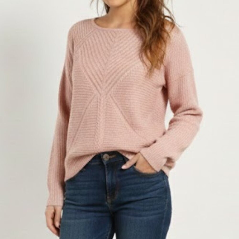 a.n.a Womens Size M Sweater Top pink Long Sleeve Hi Low Slit Hem Knit Pullover